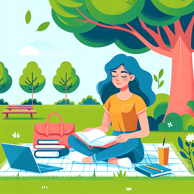 student taking a break outdoors