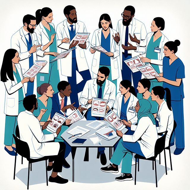 dental residents discussing case reviews